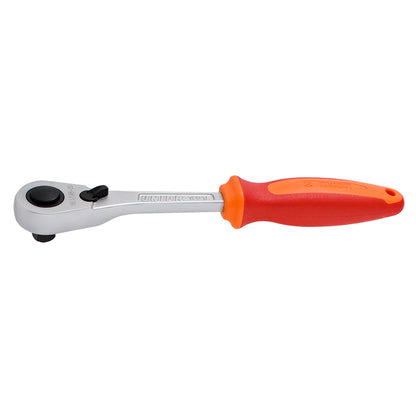 Unior 190.1 reversible ratchet wrench with red and orange dual-density handle and chrome-plated swivel head