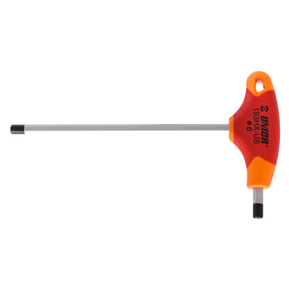 Unior 193HX-US T-handle hex wrench, 6 mm chrome-vanadium shaft with red and orange ergonomic grip