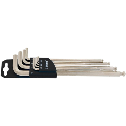 Unior 9-piece Long Ball End Hex Wrench Set 220/3SLPH on clip, extended shafts sized 1.5 to 10 mm