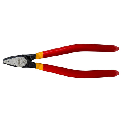 Unior 407/4P screw grabbing pliers with red insulated handles and yellow grip ferrules, 170 mm length stamped on jaw
