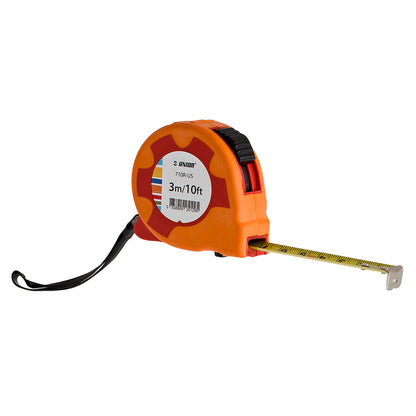 Unior 710R-US 3 m / 10 ft retractable tape measure with orange housing, belt clip and wrist strap