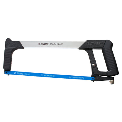 Unior 750B hacksaw with 12-inch SUPER HSS bi-metal blade and pistol-grip handle for cutting bicycle steerers and bolts