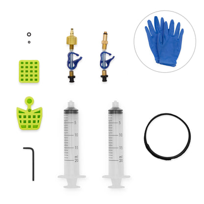 Bleedkit Premium Edge kit for SRAM brakes, two syringes, two brass fittings, pad spacers, hex key, strap and nitrile gloves