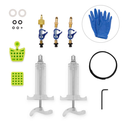 Bleedkit Workshop kit for SRAM, paired locking syringes, green piston spacers, hose strap and hex key