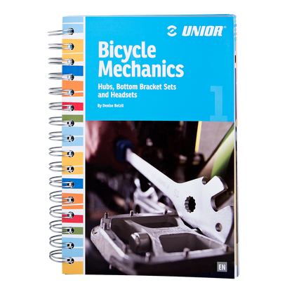 Unior Bicycle Mechanics Handbook Volume 1 cover, spiral-bound guide to hubs, bottom bracket sets and headsets